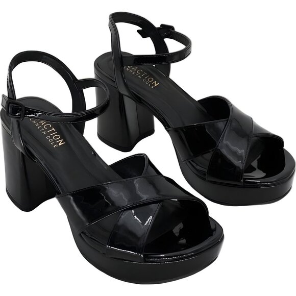Kenneth Cole Reaction Reeva Black Patent Platform Heeled Sandals US 6.5M EU 37 - Picture 4 of 6